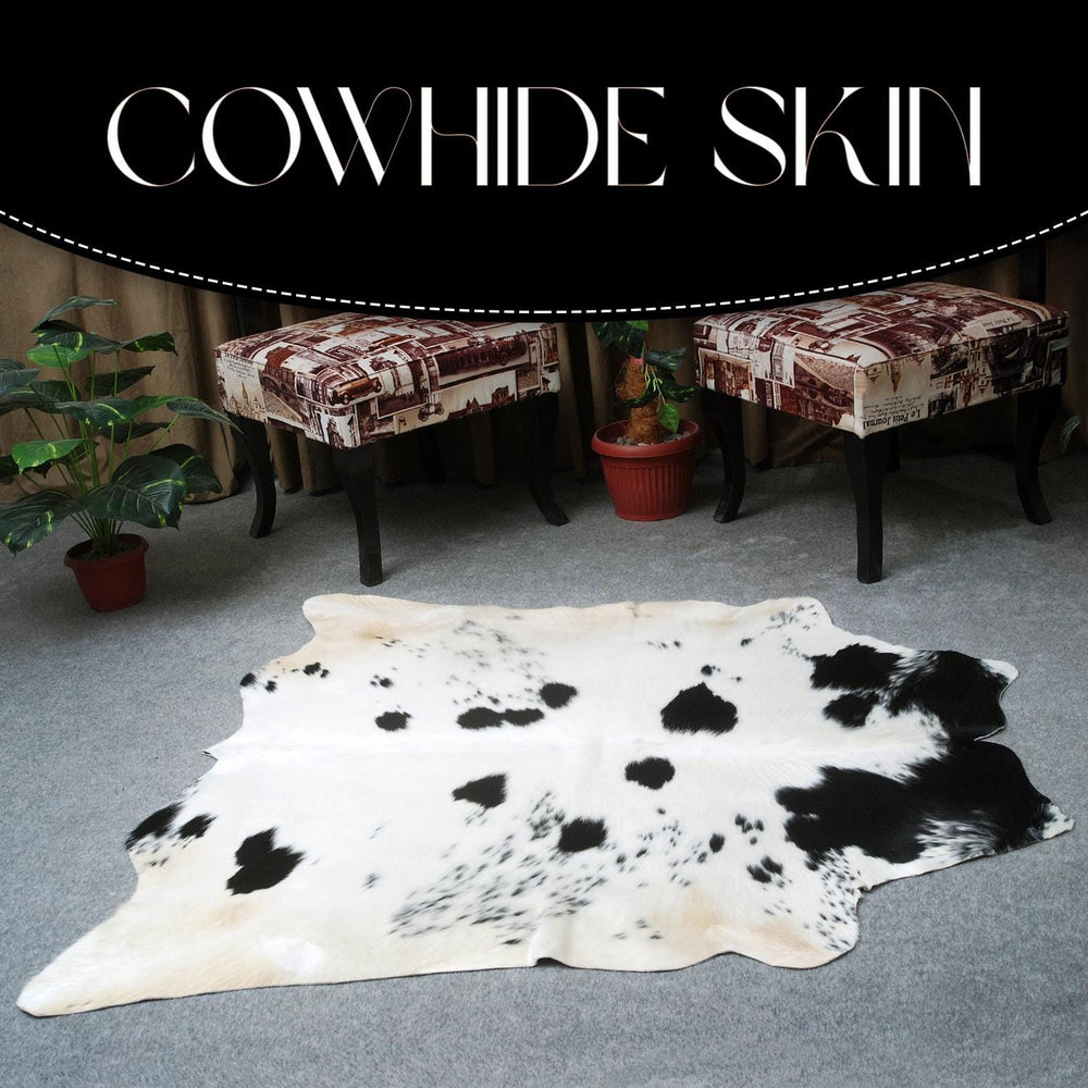 Luxurious Medium Black and White Cowhide Rug | Hypoallergenic, Non-Slip Backing, Handcrafted Quality | Unique Natural Beauty for Bedroom - Celestial Leather Limited