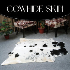Luxurious Medium Black and White Cowhide Rug | Hypoallergenic, Non-Slip Backing, Handcrafted Quality | Unique Natural Beauty for Bedroom - Celestial Leather Limited