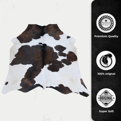 Luxurious Dark Brown & White Cowhide Rug | Medium Size for Modern Home Decor - Warmth | Hypoallergenic - Durable | Handcrafted Natural Hide - Celestial Leather Limited