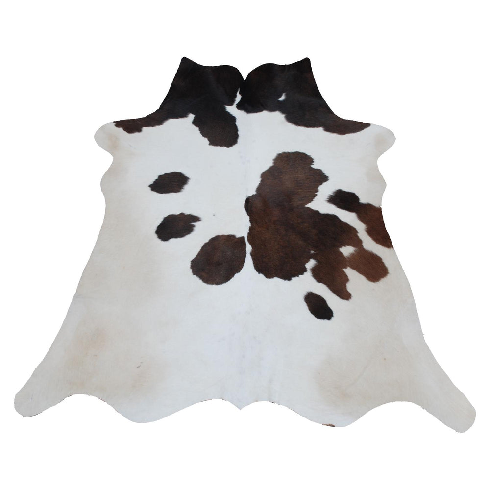 Luxurious Medium Brown & White Cowhide Rug with Hypoallergenic Suede Backing - Handcrafted Natural Hide Rug for Timeless Style and Elegance - Celestial Leather Limited