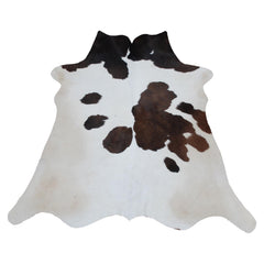 Luxurious Medium Brown & White Cowhide Rug with Hypoallergenic Suede Backing - Handcrafted Natural Hide Rug for Timeless Style and Elegance - Celestial Leather Limited