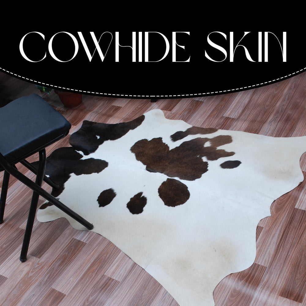 Luxurious Medium Brown & White Cowhide Rug with Hypoallergenic Suede Backing - Handcrafted Natural Hide Rug for Timeless Style and Elegance - Celestial Leather Limited