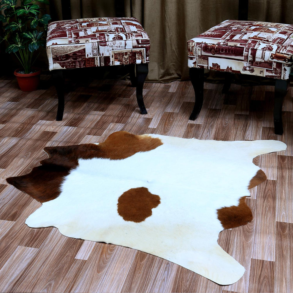 Luxury Dark Brown & White Cowhide Rug - Hypoallergenic, Non-Slip Backing, Handcrafted Natural Hide Rug for Bedroom/Living Room - Celestial Leather Limited