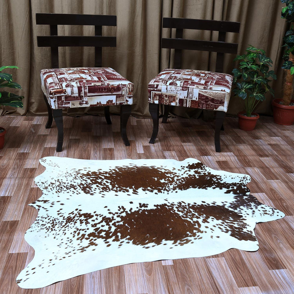 Handcrafted Luxury Medium Cowhide Rug | Classic Brown & White | Hypoallergenic, Non-Slip Backing | Unique Natural Beauty | Durable - Celestial Leather Limited