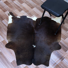 Luxury Dark Brown & White Cowhide Rug - Hypoallergenic, Handcrafted, Durable, One-of-a-Kind Medium Cow Skin Rug for Modern Home Decor - Celestial Leather Limited