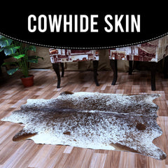Handcrafted Dark Brown & White Cowhide Rug - Medium Size, Hypoallergenic - Non-Slip, Unique - Durable, Rustic Charm for Your Home