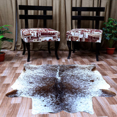 Handcrafted Dark Brown & White Cowhide Rug - Medium Size, Hypoallergenic - Non-Slip, Unique - Durable, Rustic Charm for Your Home