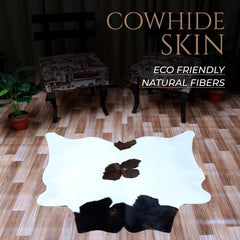 Luxury Dark Brown & White Cowhide Rug - Medium Size Hypoallergenic Area Rug with Unique Natural Beauty for Rustic Charm - Celestial Leather Limited