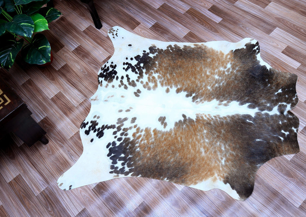 Handcrafted Medium Brown & White Cowhide Rug | Unique Animal Pattern | Luxurious Natural Hide | Hypoallergenic - Non-Slip - Celestial Leather Limited