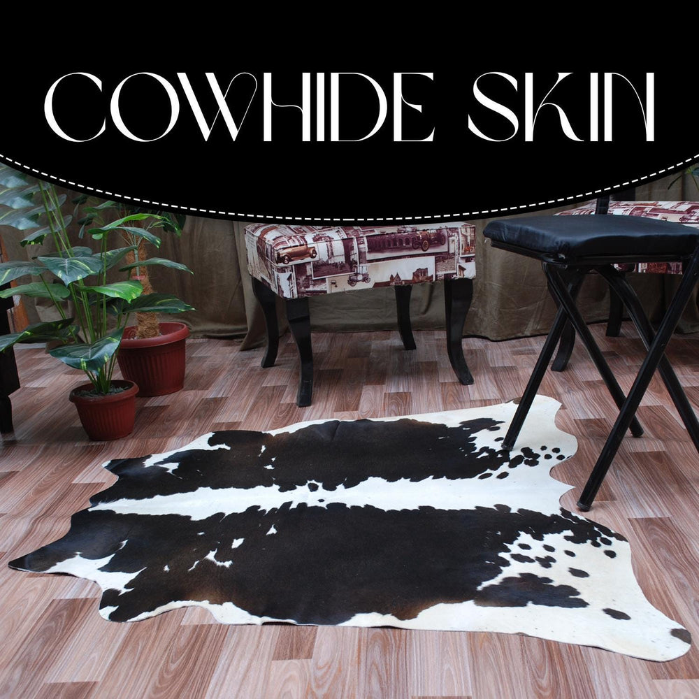 Luxurious Natural Dark Brown & White Cowhide Rug Small Area Animal Print Non Slippery Suede Back Non Shedding Hypoallergenic - Celestial Leather Limited
