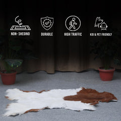 Luxurious Brown and White Premium Goat Hide Hair-on Rug - Handpicked, Handcrafted, and Eco-Friendly Sheepskin Rug for Home Décor
