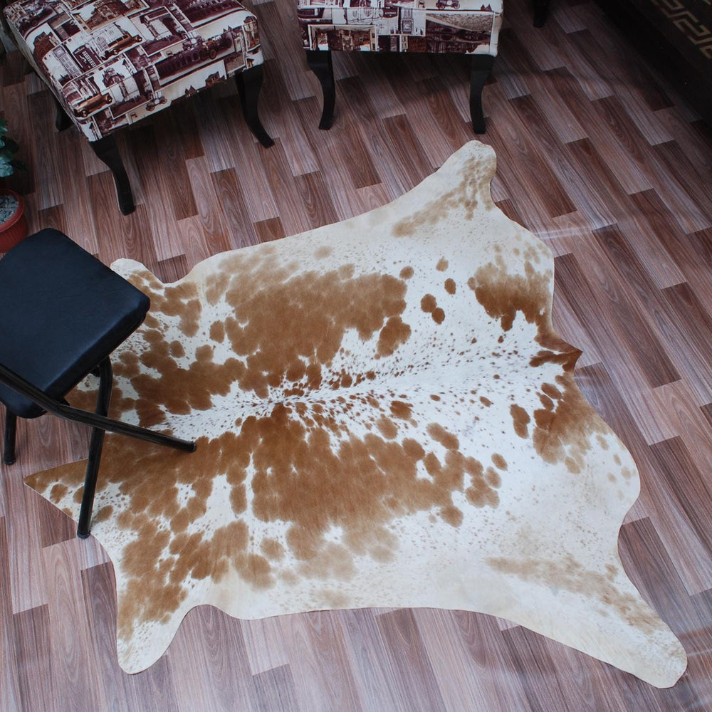 Luxurious Large Brown & White Cowhide Rug - Hypoallergenic with Non-Slip Backing for Sophisticated Home Decor - Celestial Leather Limited