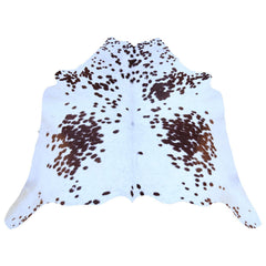 Luxury Hypoallergenic Brown & White Cowhide Rug with Non-Slip Suede Back - Large Size, Natural Hair - Radiant Sheen - Perfect for Home Decor - Celestial Leather Limited