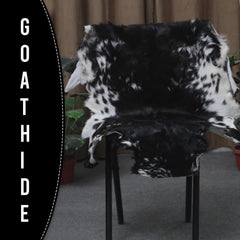 Luxury Black & White Goatskin Rug - Modern Décor, Soft - Pet-Friendly, Unique Natural Hair on Leather, Eco-Friendly Wall Art