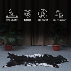 Luxury Black & White Goatskin Rug - Modern Décor, Soft - Pet-Friendly, Unique Natural Hair on Leather, Eco-Friendly Wall Art
