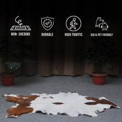 Luxurious Brown and White Goatskin Rug for Modern Home Décor - Hypoallergenic, Non-Shedding, Sustainable, Unique Hair-on Leather Rug - Celestial Leather Limited