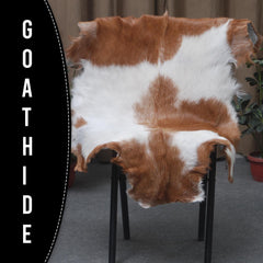 Luxury Brown and White Natural Goat Skin Rug with Modern Graphic Pattern for Stylish Wall Décor - Hypoallergenic and Non-Shedding, - Celestial Leather Limited