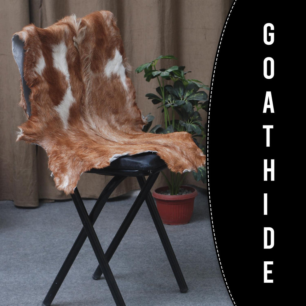 Luxurious Brown and White Natural Goat Skin Rug with Non-Slip Suede Back - Handcrafted Premium Hair-On Goat Hide Rug for Home Decor - Celestial Leather Limited
