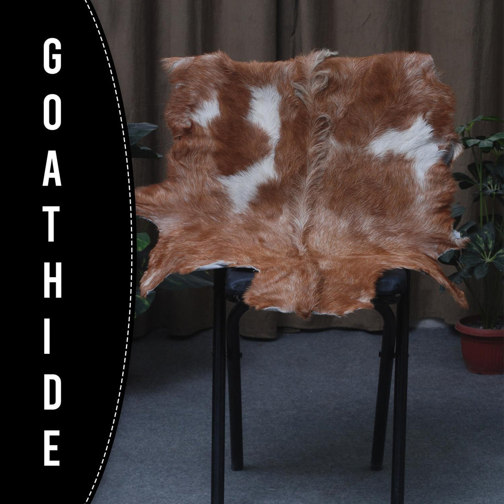 Luxurious Brown and White Natural Goat Skin Rug with Non-Slip Suede Back - Handcrafted Premium Hair-On Goat Hide Rug for Home Decor - Celestial Leather Limited