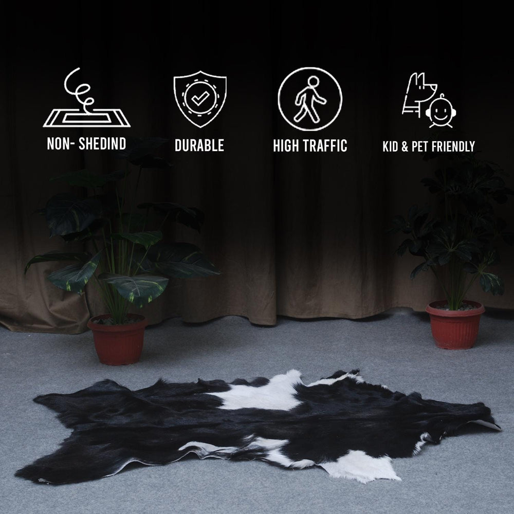 Luxury Black & White Goat Skin Rug - Soft, Durable, and Eco-Friendly Rug with Non-Slip Backing for Home Décor - Celestial Leather Limited