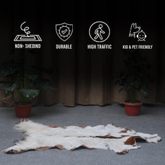 Luxurious Brown and White Goat Hide Rug | Handcrafted Premium Goatskin Rug - Sustainable, Eco-friendly, Hypoallergenic, Non-slip Suede Back - Celestial Leather Limited