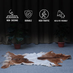 Premium Handcrafted Brown and White Goat Skin Rug - Luxury Hair-on Goatskin Rug for Elegant Spaces - Celestial Leather Limited