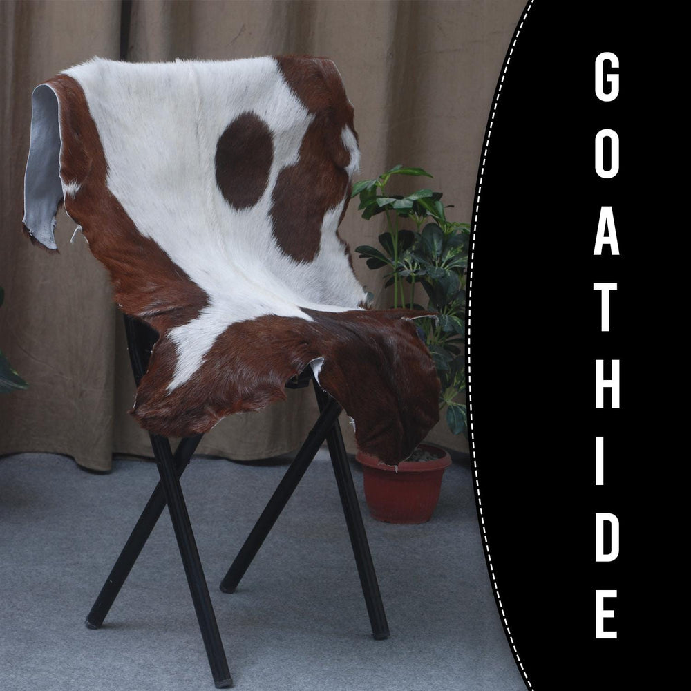 Luxurious Brown and White Genuine Goat Hide Rug - Handcrafted Premium Hair-On Goat Skin Rug with Unique Patterns and Colors - Celestial Leather Limited