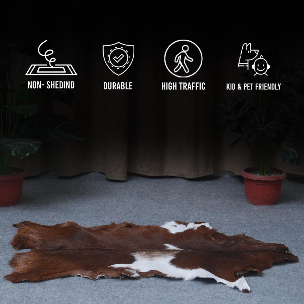Luxurious Dark Brown & White Goat Skin Rug - Handmade from 100% Pure Goat Skin, Non-Shedding, Hypoallergenic, Eco-Friendly & Kid-Friendly - Celestial Leather Limited
