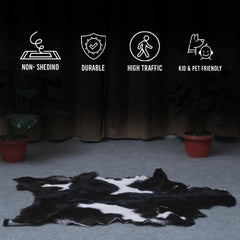 Luxury Black & White Graphic Pattern Goat Skin Rug, Hypoallergenic - Non-Shedding, Modern Sophistication, Sustainable - Eco-Friendly