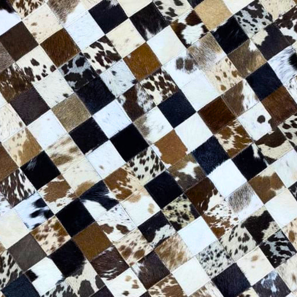 Checkered pattern with cowhide leather squares in various colors