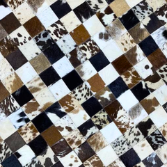 Checkered pattern with cowhide leather squares in various colors