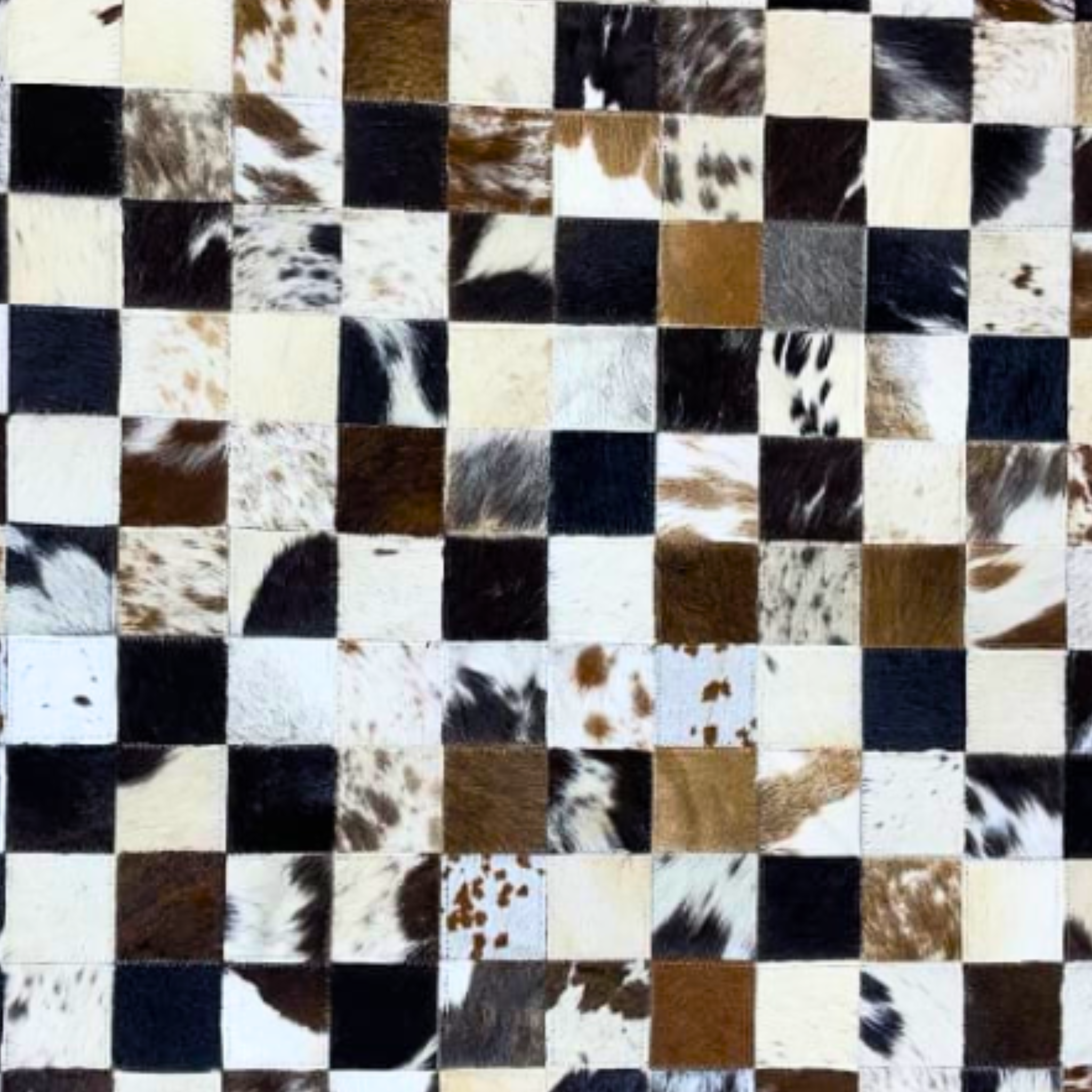 Checkered pattern with cowhide texture squares in various colors.
