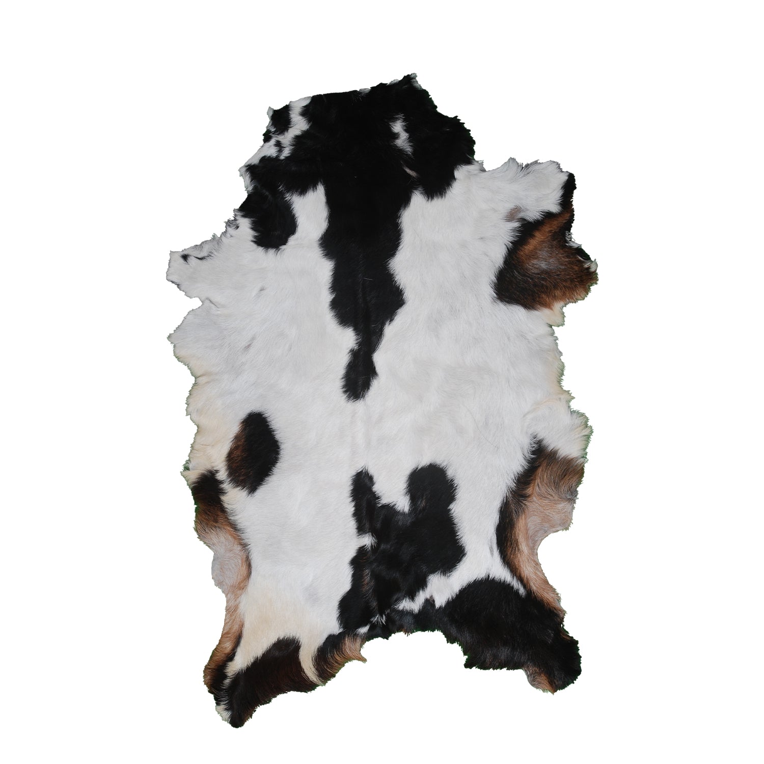 Goat Skin Rug: Tri-Color genuine Goat hide rug