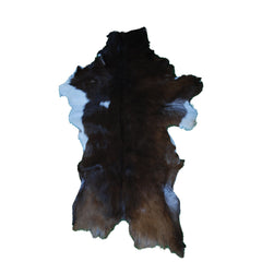 Luxury Handmade Dark Brown & White Goat Skin Rug - Soft, Hypoallergenic, & Sustainable