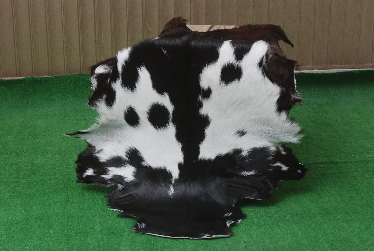 Natural Black and White Goat Hide Rug - Luxurious and Stylish Floor Accent - Celestial Leather Limited