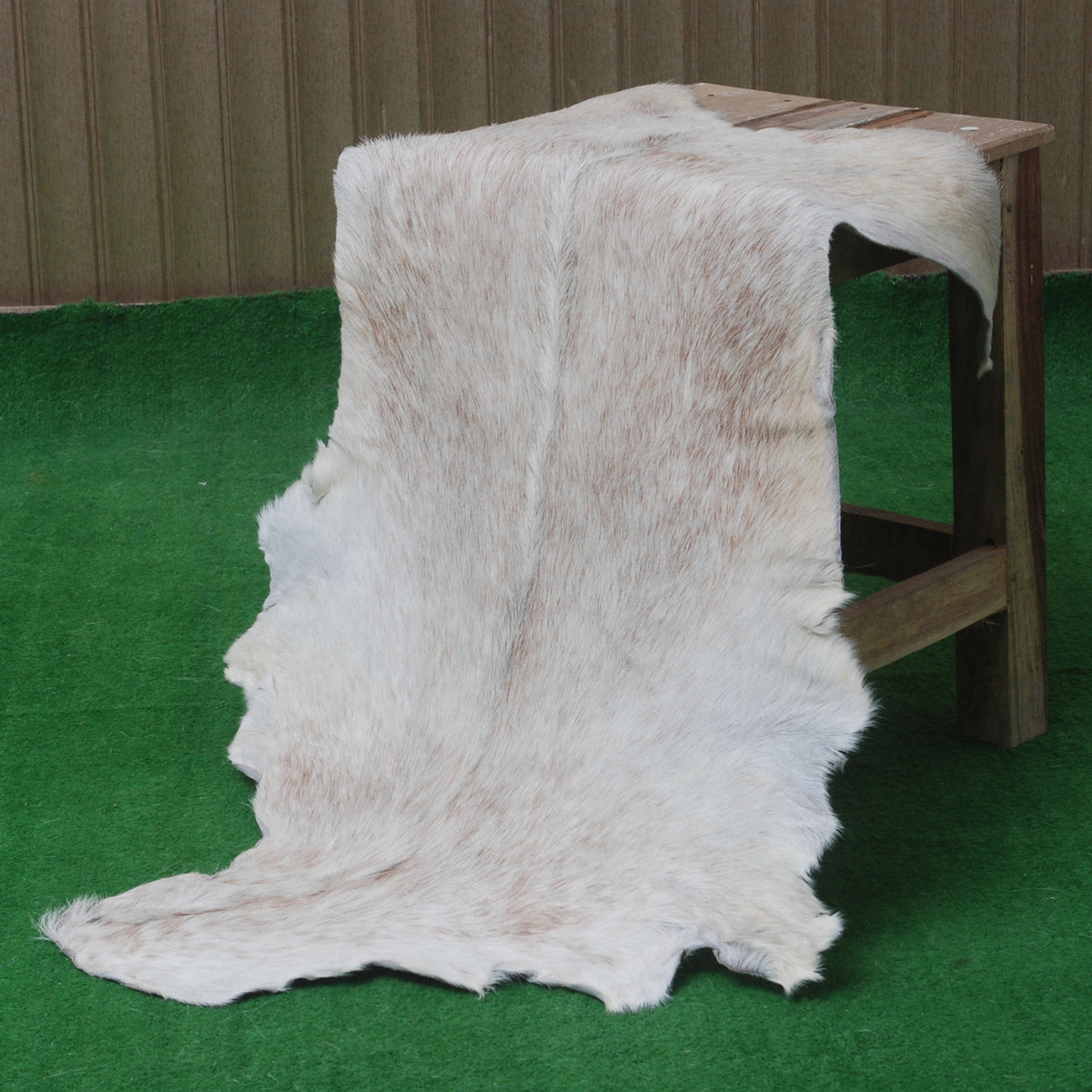 Brown and White Handmade Goat Skin Rug – Classic Elegance for Your Home