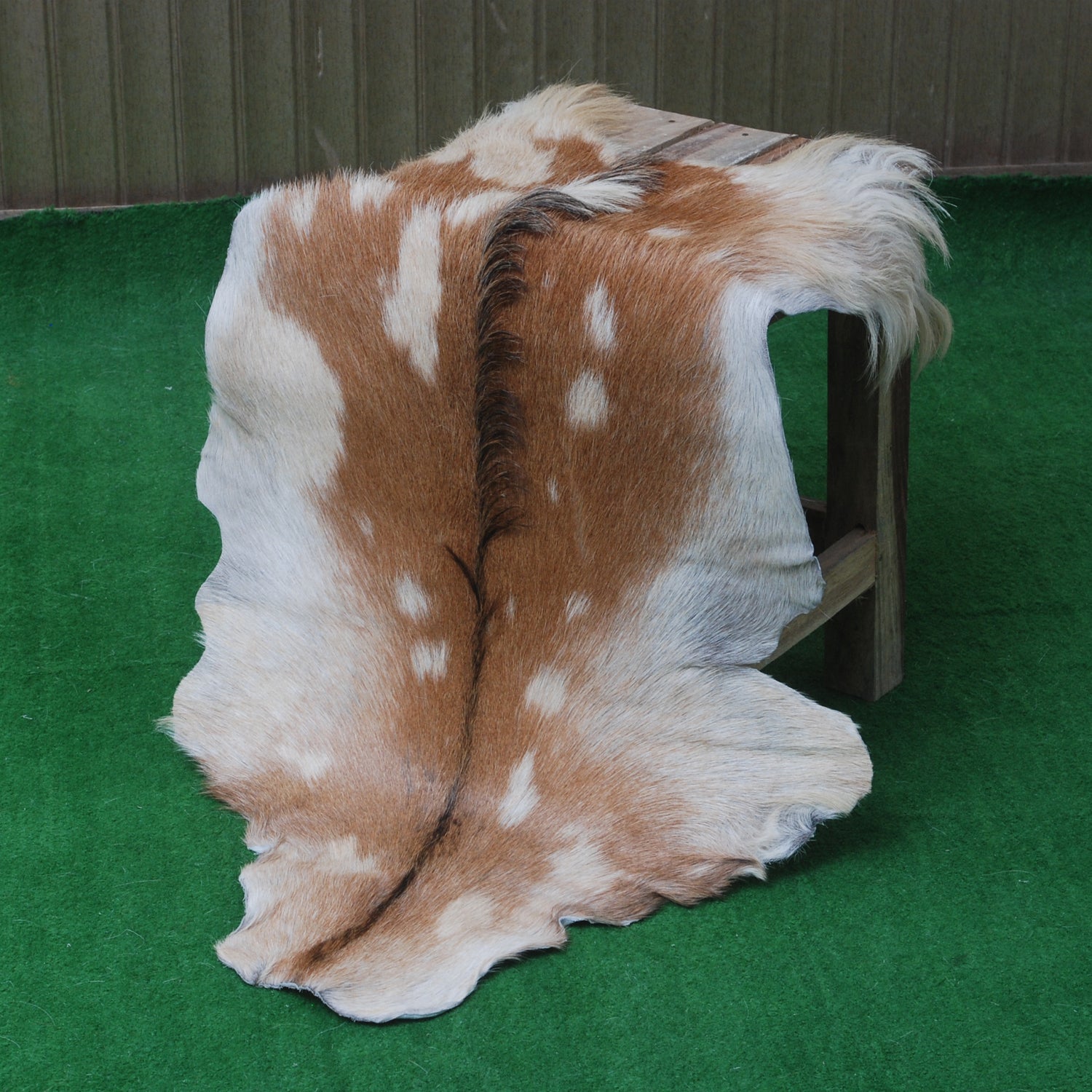 Brown and White Handmade Goat Skin Rug – Classic Elegance for Your Home