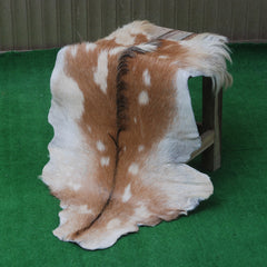 Brown and White Handmade Goat Skin Rug – Classic Elegance for Your Home