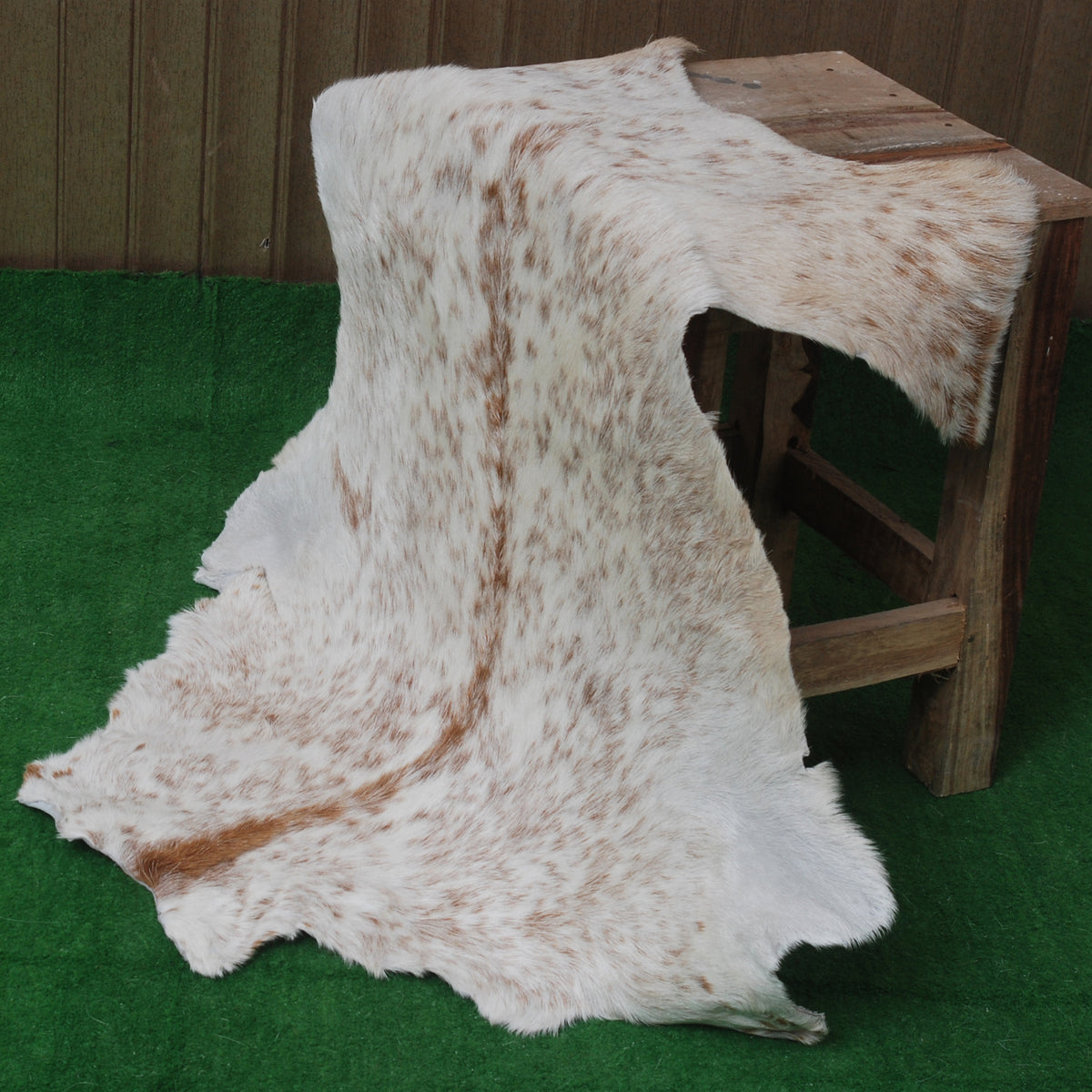 Rustic Brown and White Goat Skin Rug - Unique Pattern for Modern and Classic Décor