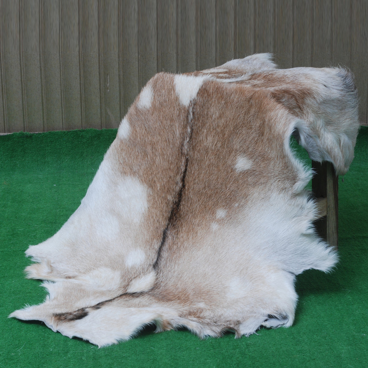 Brown and White Handmade Goat Skin Rug – Classic Elegance for Your Home