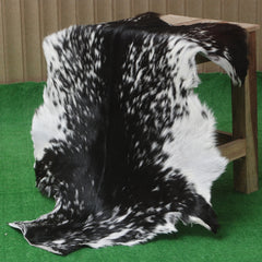 Luxurious Black and White Goat Skin Rug - Natural Hair-On Leather for Home Styling