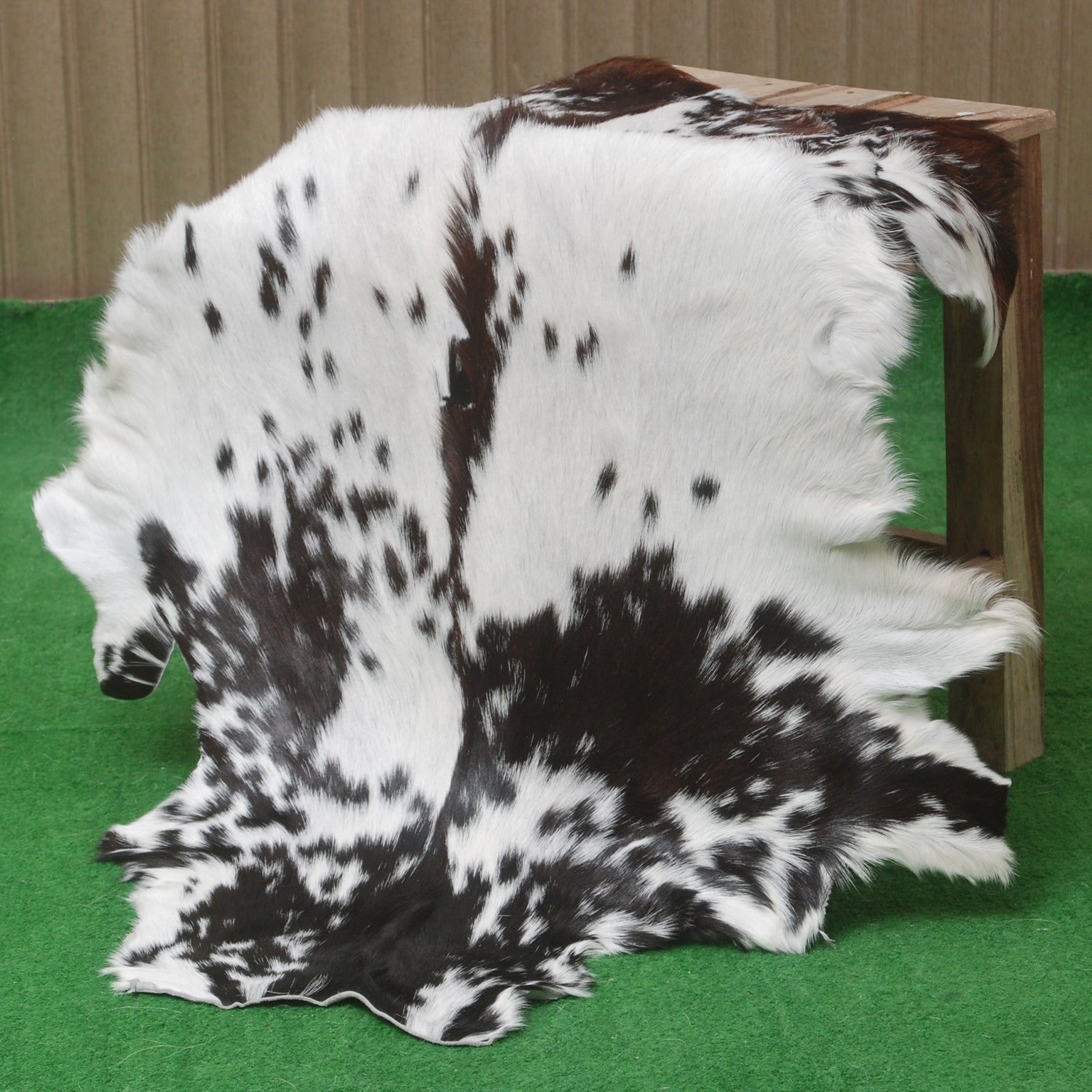 Black and White Handmade Goat Skin Rug – Rustic Charm for Your Home