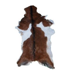 Luxurious Brown & White Goat Skin Rug - Soft, Durable, and Eco-Friendly - Handmade Pure Goat Skin Floor Rug - Non-Slip Suede Back - Celestial Leather Limited