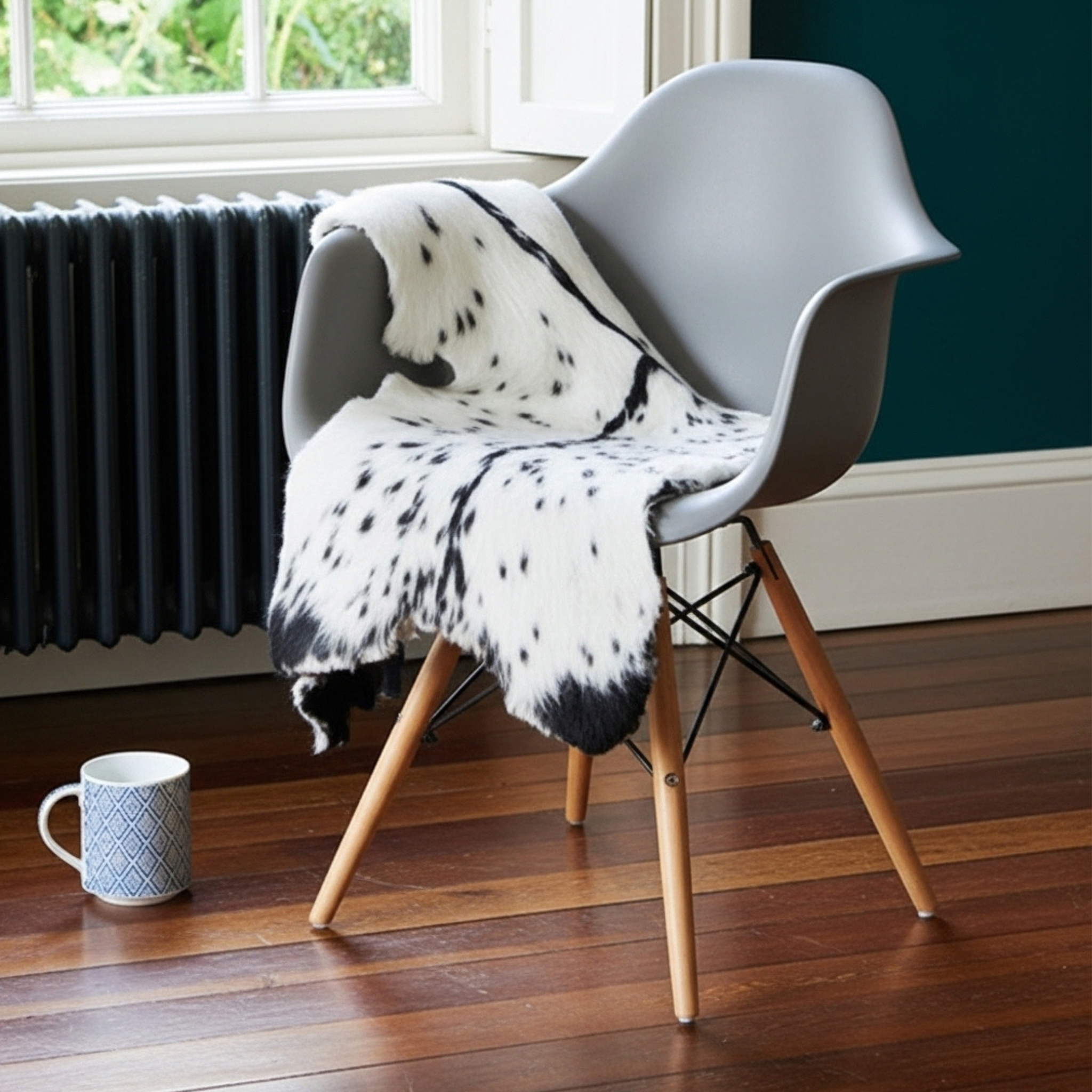 Authentic Black and White Goat Skin Rug - Perfect for Modern and Classic Décor