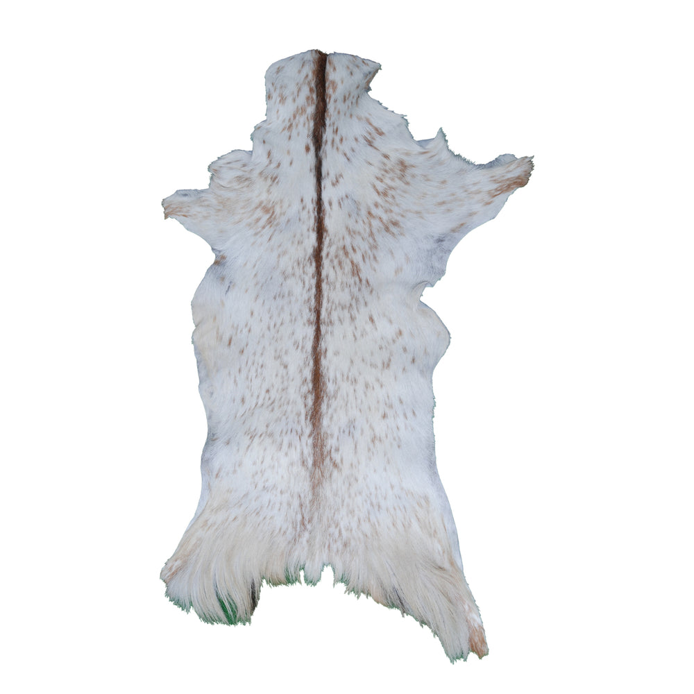 Handcrafted Brown and White Goat Skin Rug - Soft, Durable, and Elegant Décor - Celestial Leather Limited