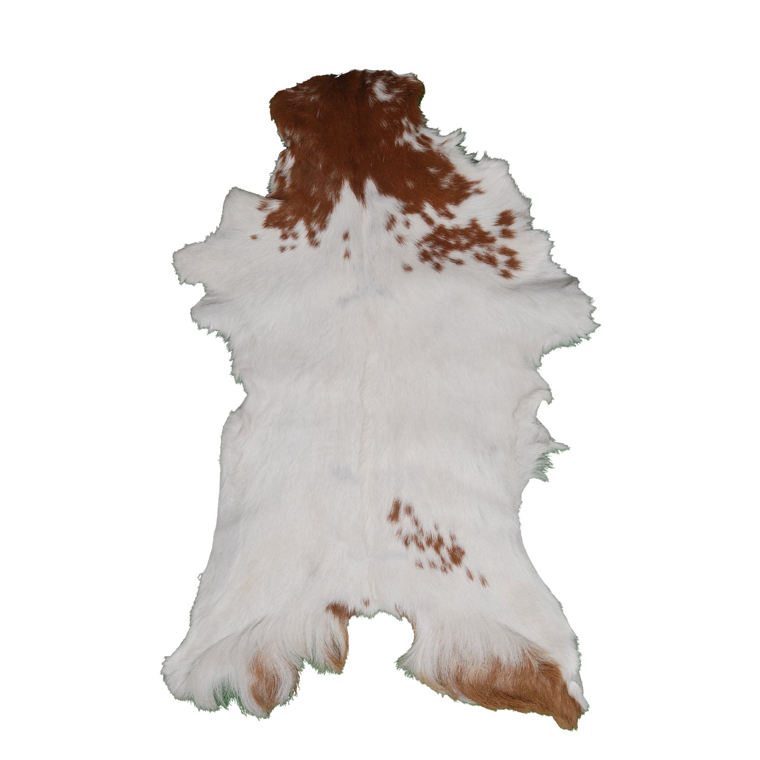 Handcrafted Brown and White Goat Skin Rug - Soft, Durable, and Elegant Décor