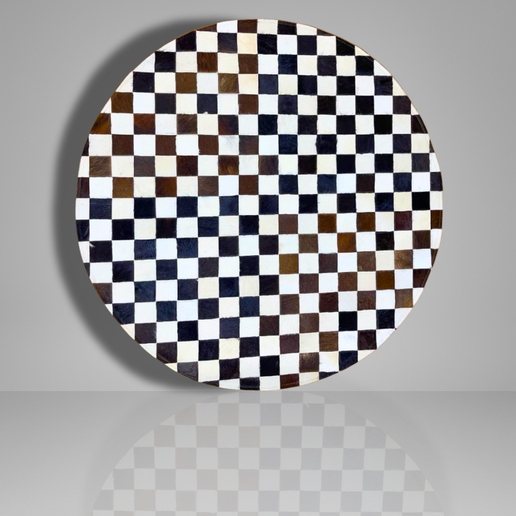 Artisan Round Hair-On Cowhide Checkerboard Rug (9 sq ft)
