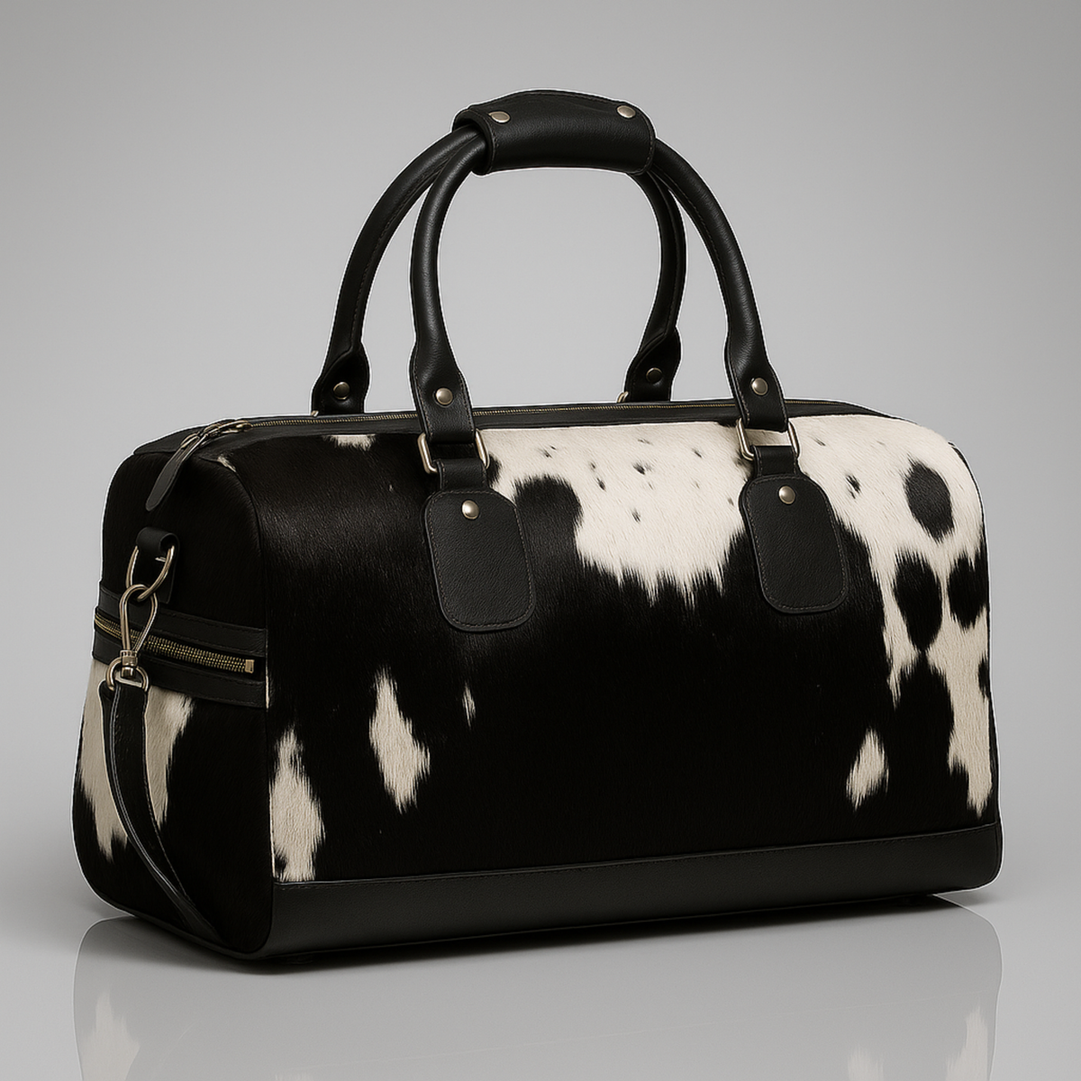 Handcrafted Cowhide Leather Travel Duffle with Pony Hair Finish - Stylish & Durable Shoulder Tote Bag for Men - Women