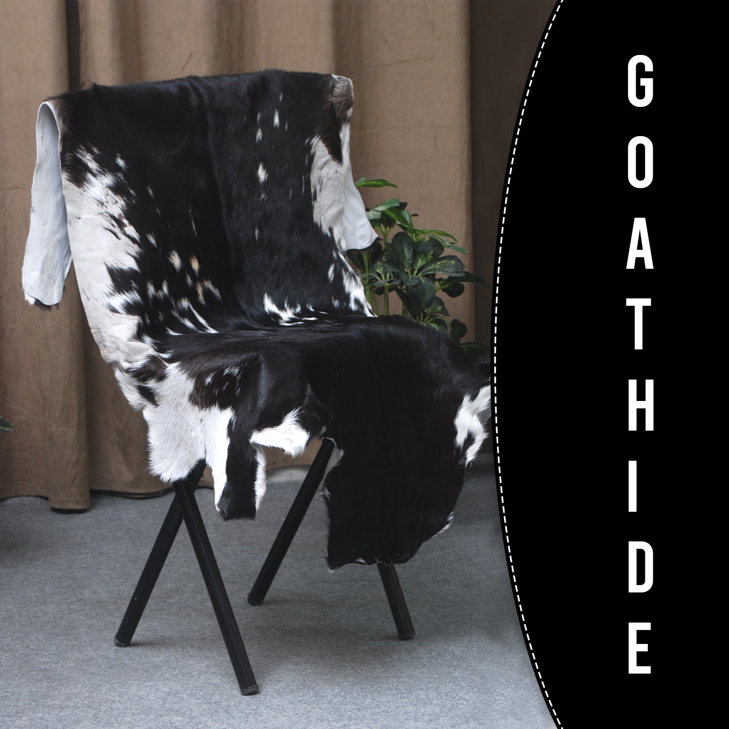 Decorative Black and White Goat Skin Rug - Genuine Leather for Sophisticated Spaces