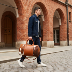 Luxurious Cowhide Leather Travel Duffle Bag with Genuine Full Grain Accents & Natural Pony Hair Fur Finish